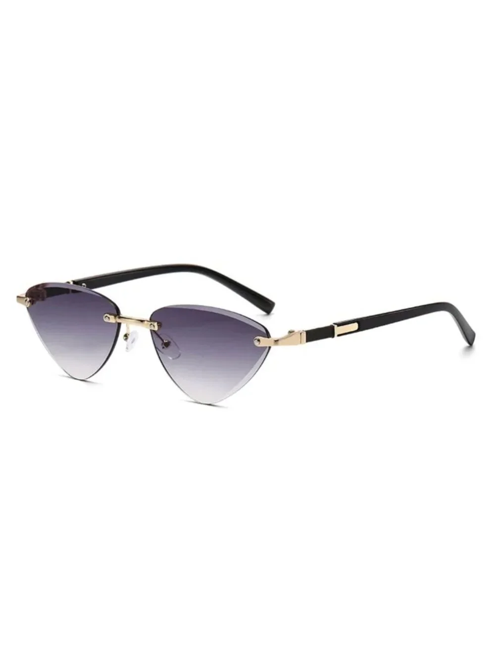Cat Eye Retro Triangle Faded Grey Lenses Sunglasses Gold & Black Arms